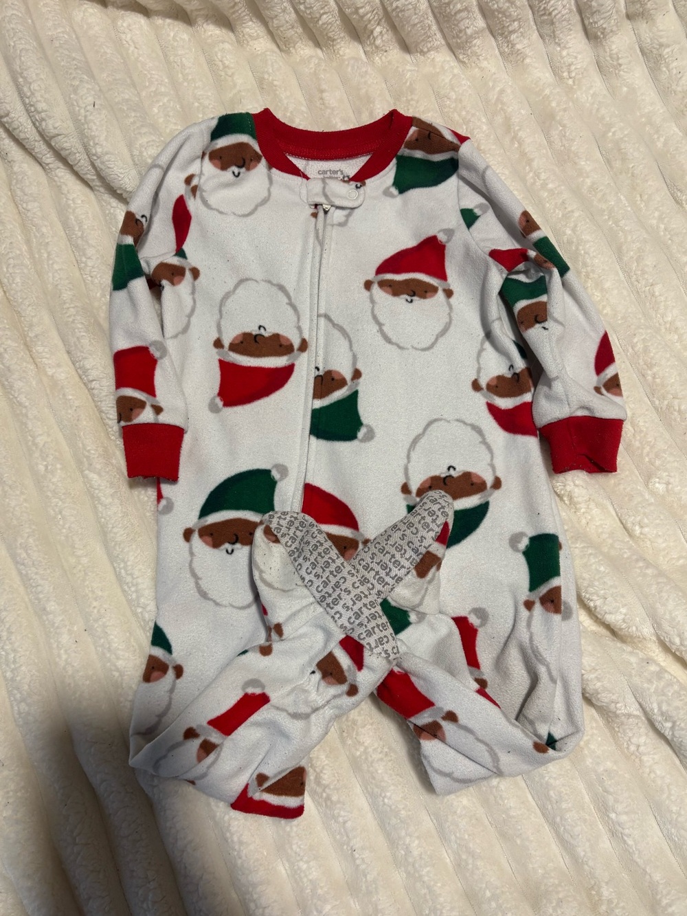 Carter's White Fleece Holiday Santa and Polar Bear Footed Pajamas